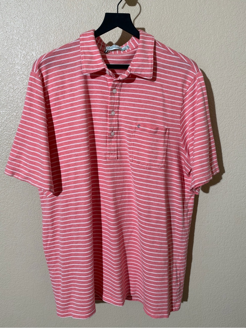 Criquet Men's Coral Pink & White Striped Polo